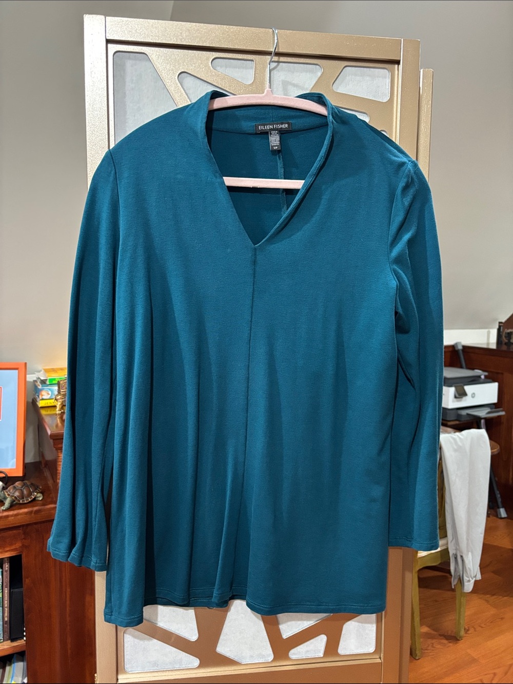 Eileen Fisher Teal V-Neck Long-Sleeve Top